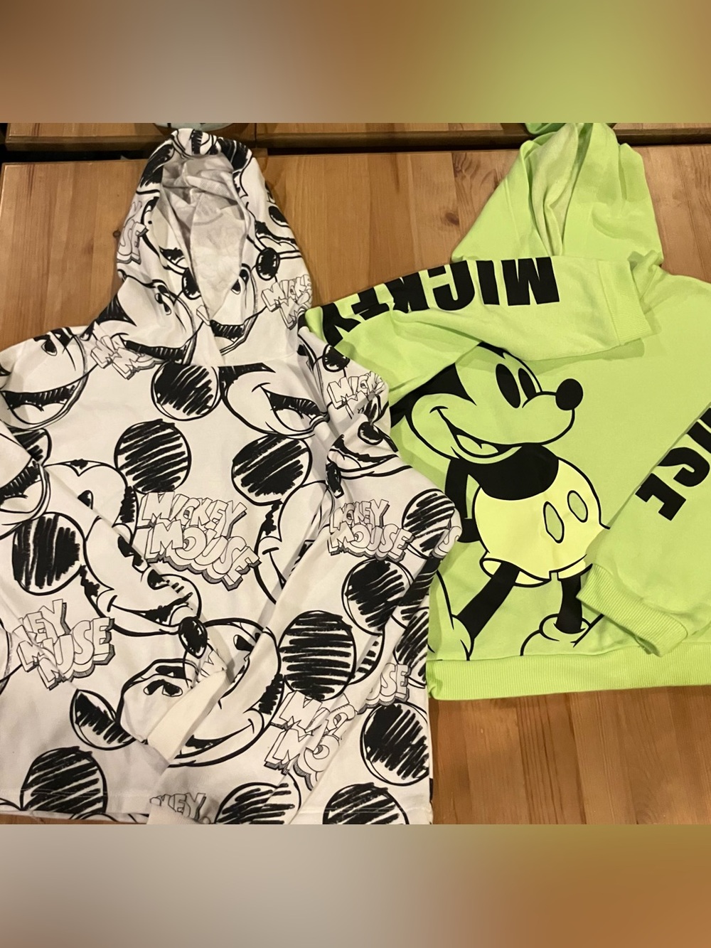 EUC H&M Mickey Mouse Graphic Hoodies — Neon Lime & Black/White Size 12/14
